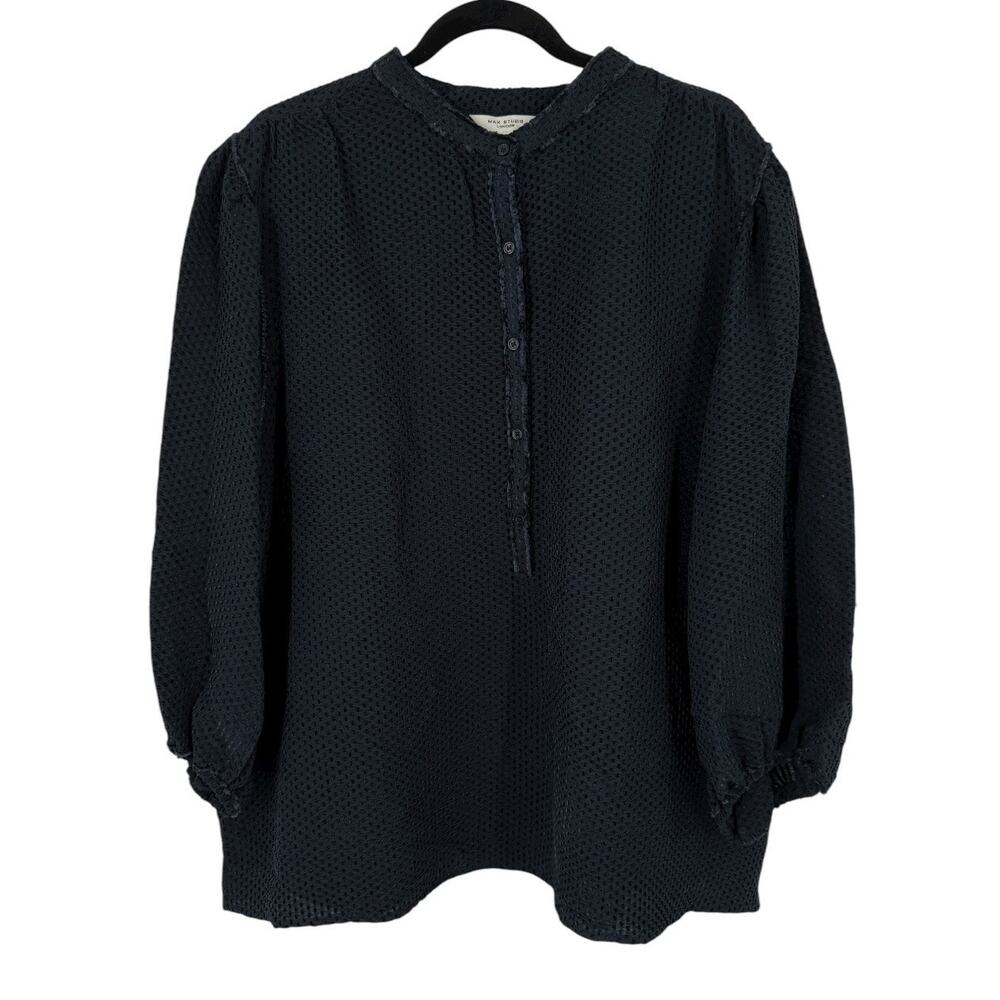 Max Studio three quarter sleeve pullover button blouse top dark blue size 2X